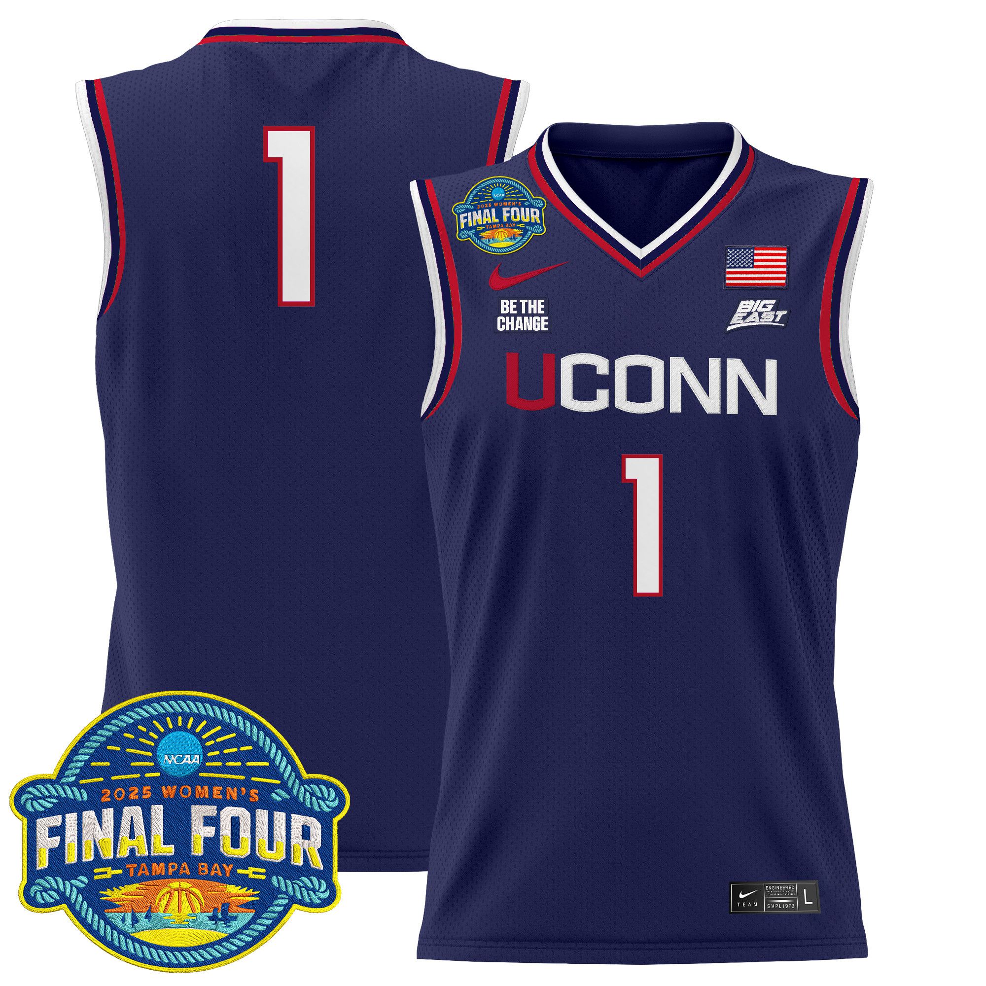 Men UConn Huskies #1 No Name Purple Nike 2025 Big Eat Final Four Patch Lightweight Basketball NCAA Jersey